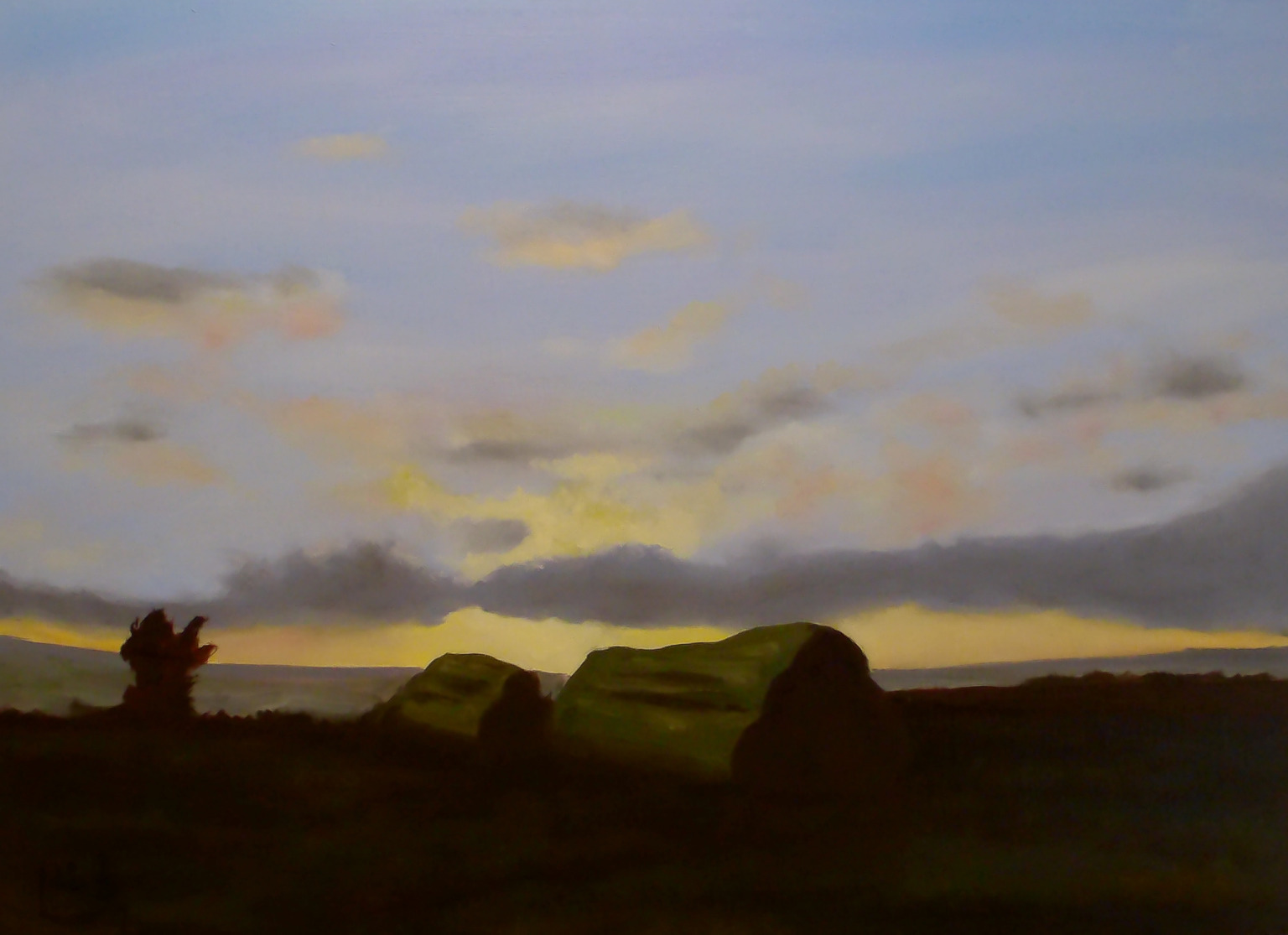 Sonnenaufgang mit Heuballen – Ölgemälde von Stefan Hirtz