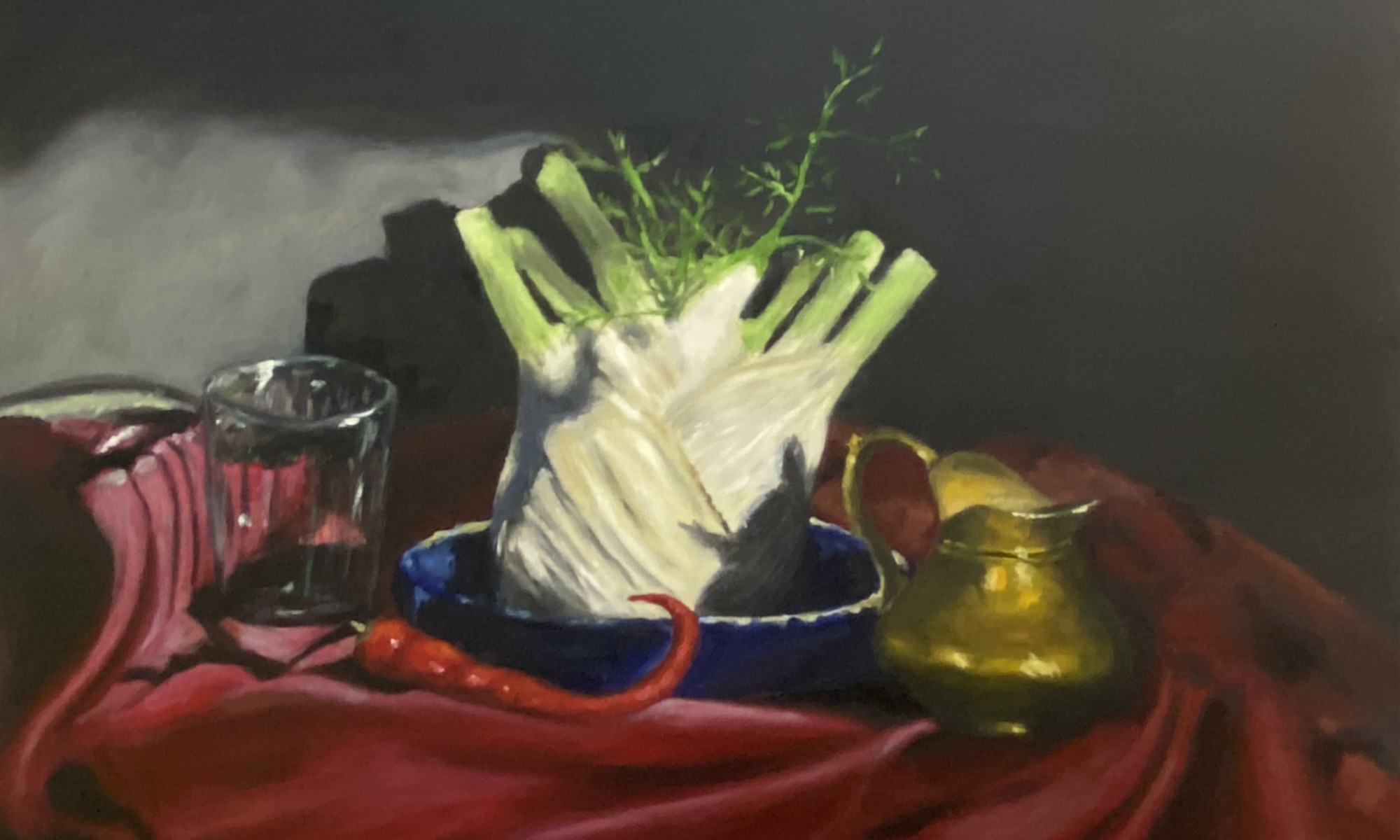 Stillleben mit Fenchel – Ölgemälde eines Fenchels im Stillleben