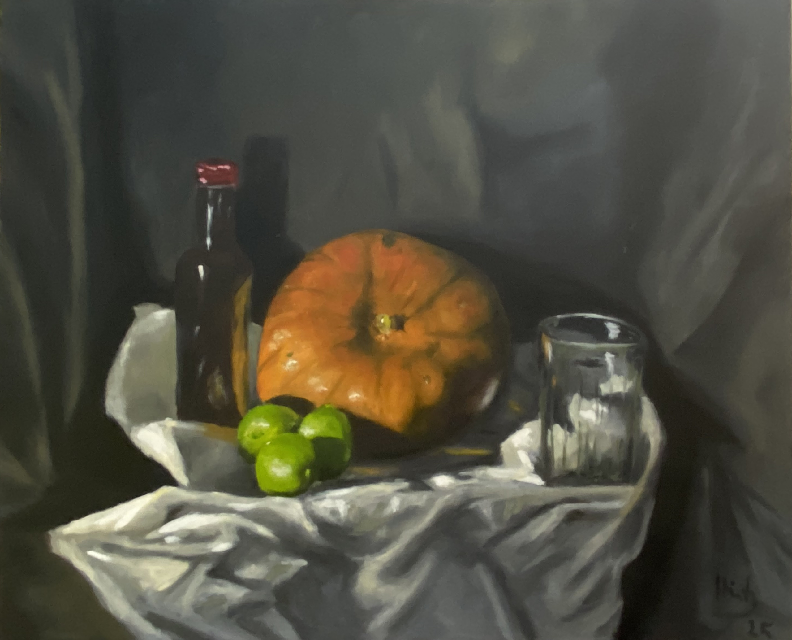Stillleben mit Limonen und Kürbis – Ölgemälde von Stefan Hirtz