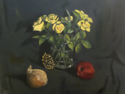 Stillleben mit gelben Rosen – Ölgemälde gelber Rosen im Stillleben